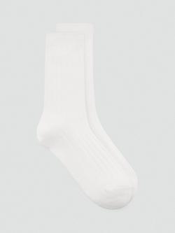 Mango Plain Rib Crew Socks, Light Beige