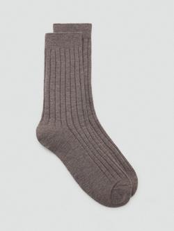 Mango Plain Rib Crew Socks, Medium Brown