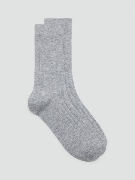 Mango Plain Rib Crew Socks, Medium Grey