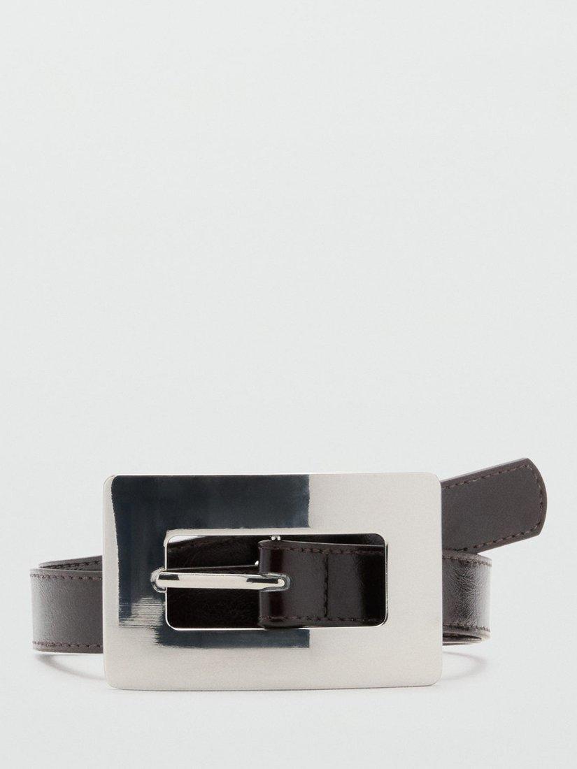 Mango Mirror Buckle Belt, Dark Brown