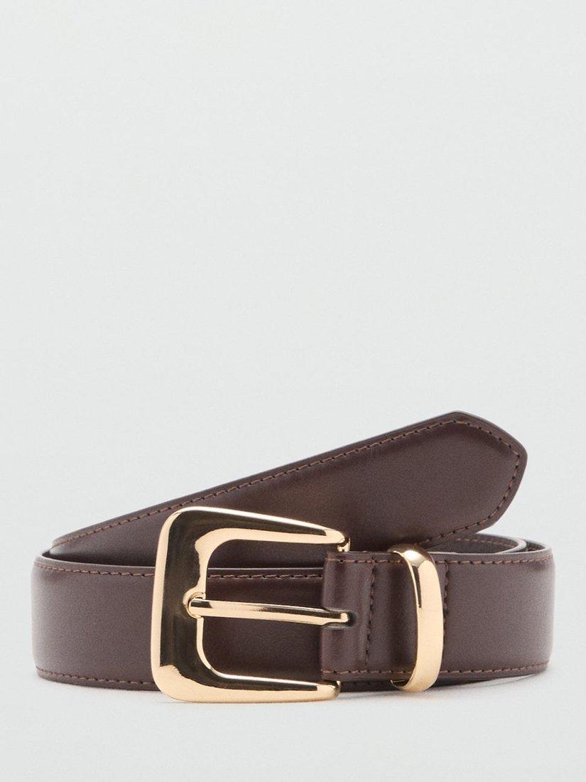 Mango Apen Metal Buckle Belt, Dark Brown