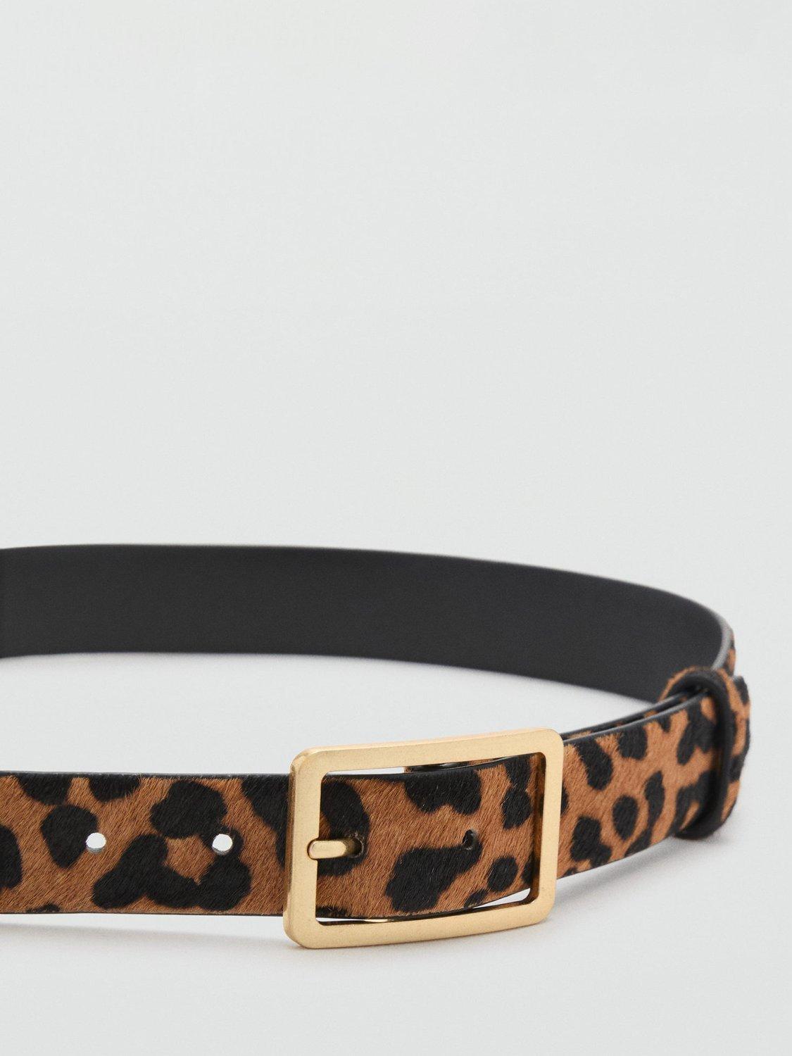 Product image 2 of 5, which shows Mango Leopard Print Textured Leather Belt, Brown, S