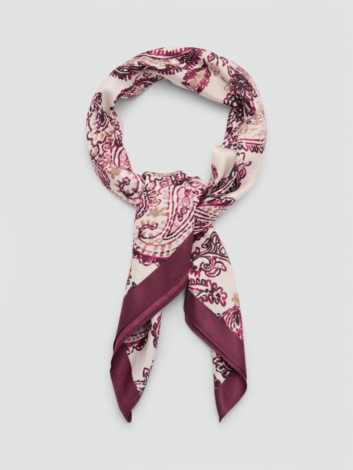 Product image 3 of 3, which shows Mango Yara Paisley Scarf, Dark Red, One Size