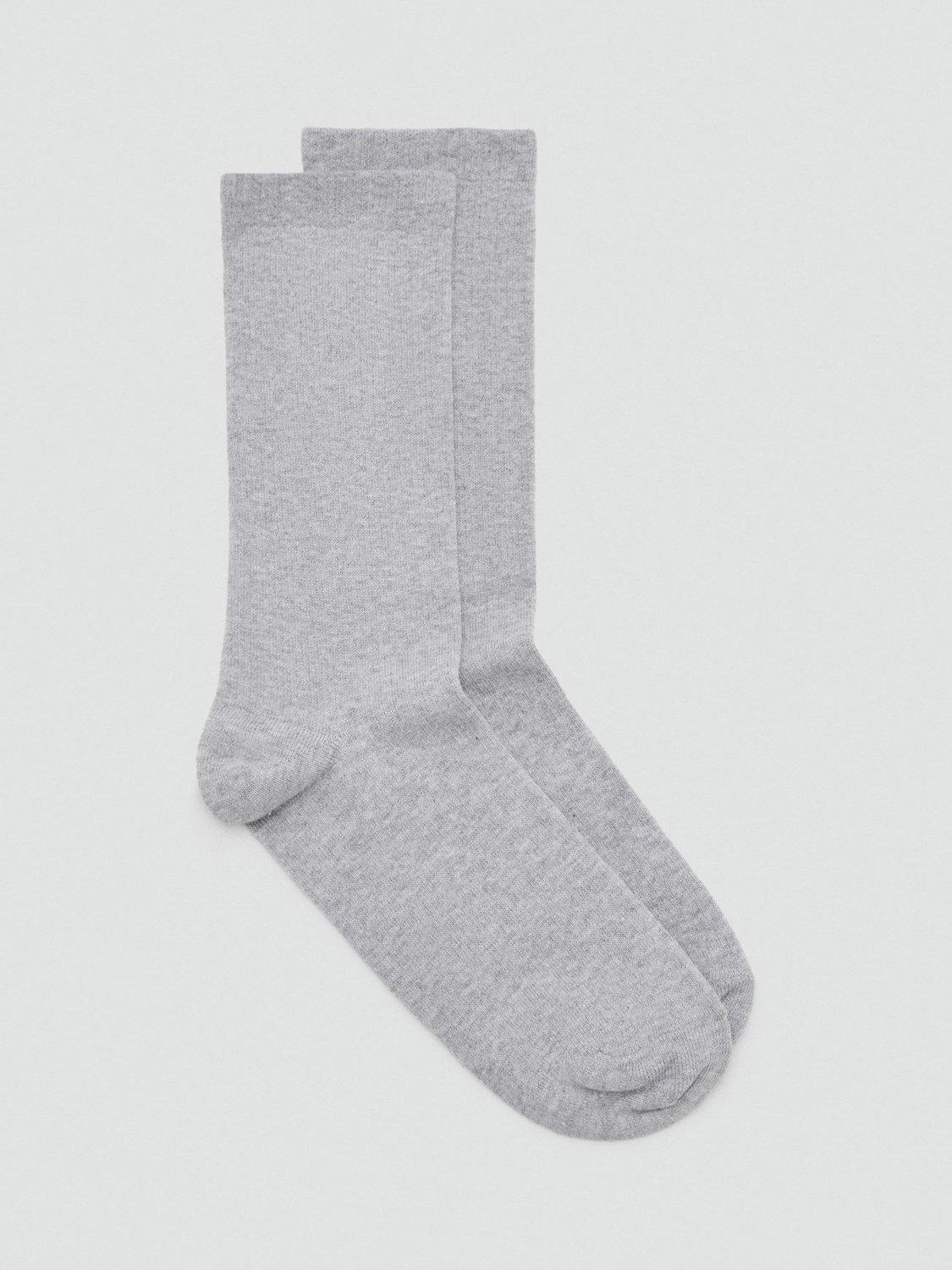 Product image 1 of 3, which shows Mango Maria Cotton Blend Plain Crew Socks, Pastel Grey, One Size