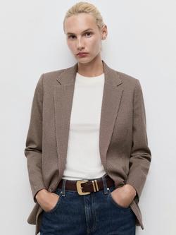 Mango Charlotte Micro Houndstooth Jacket, Dark Red, Dark Red