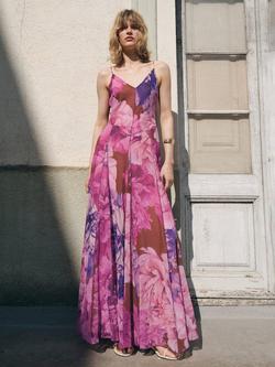 Mango Anita Floral Spaghetti Strap V Neck Maxi Dress, Medium Purple