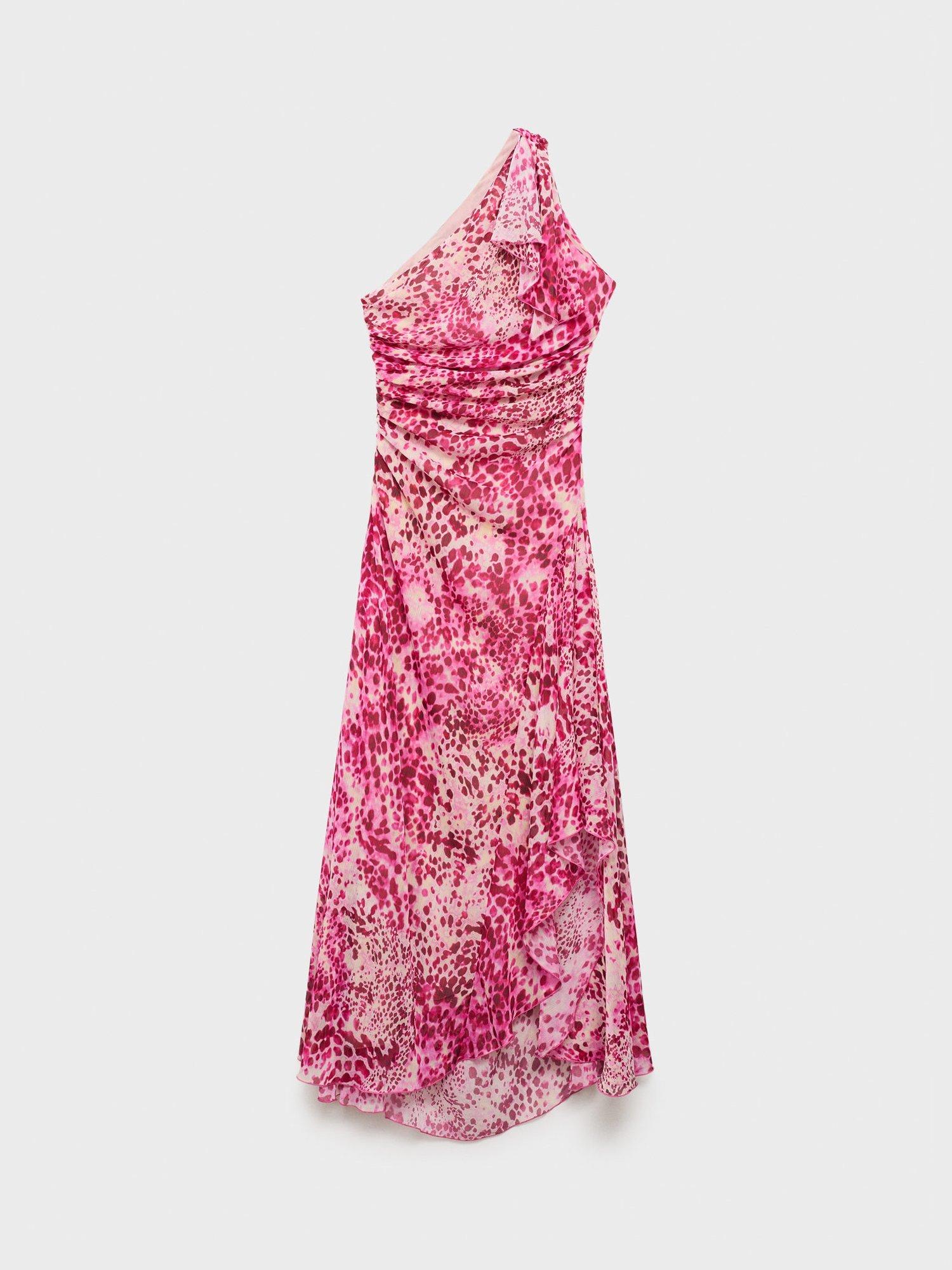 Product image 3 of 7, which shows Mango Corinne Sleeveless Asymmetric Neck Maxi Dress, Bright Pink, 10