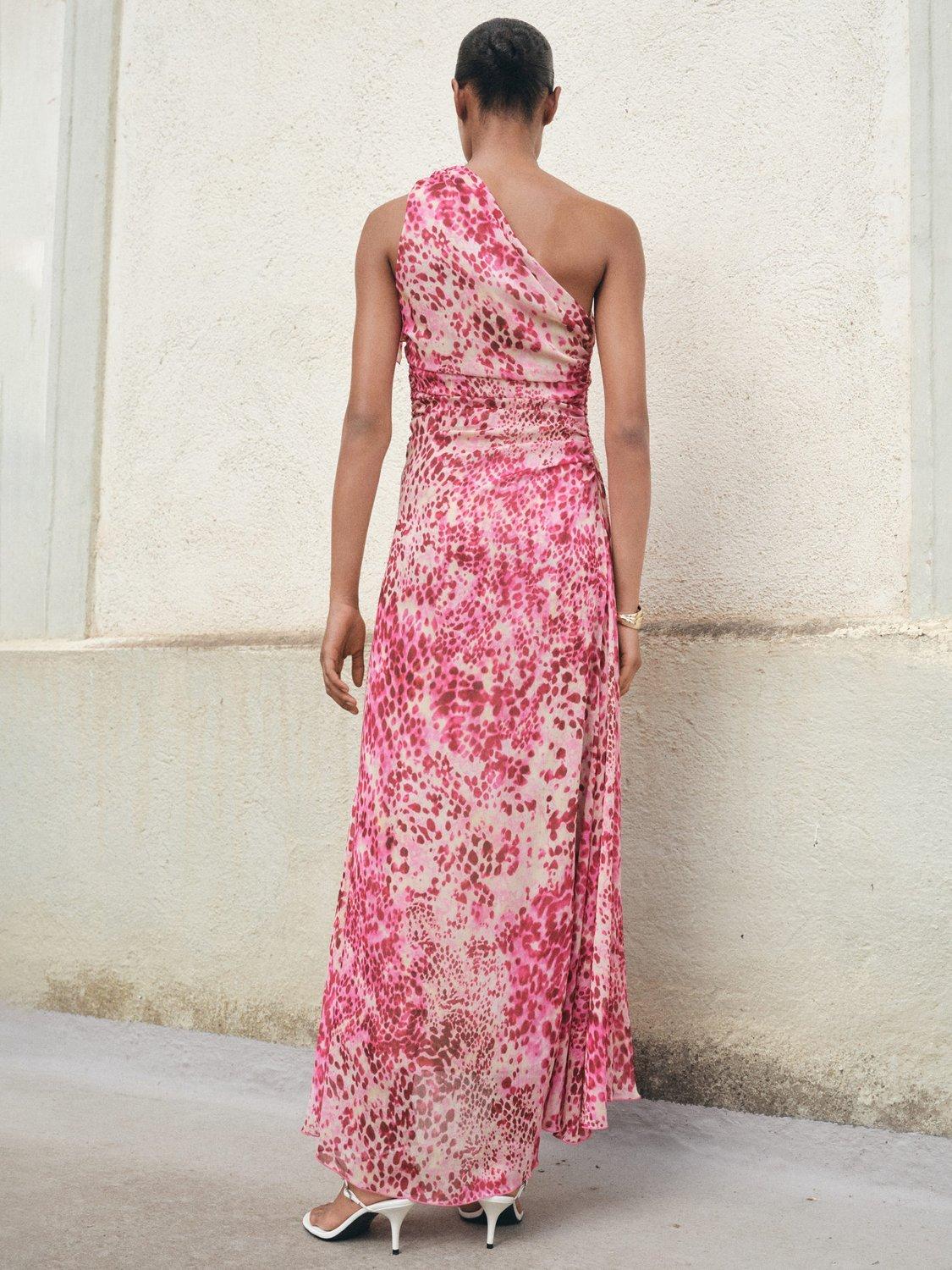 Product image 4 of 7, which shows Mango Corinne Sleeveless Asymmetric Neck Maxi Dress, Bright Pink, 10