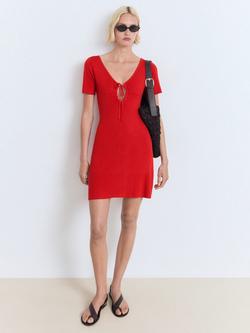 Mango Foradada Short Sleeve V Neck Mini Dress, Red