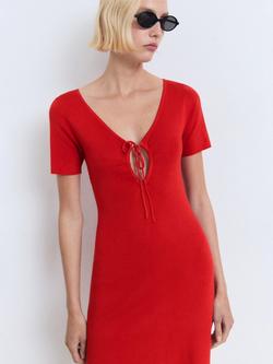 Mango Foradada Short Sleeve V Neck Mini Dress - view 2, Red