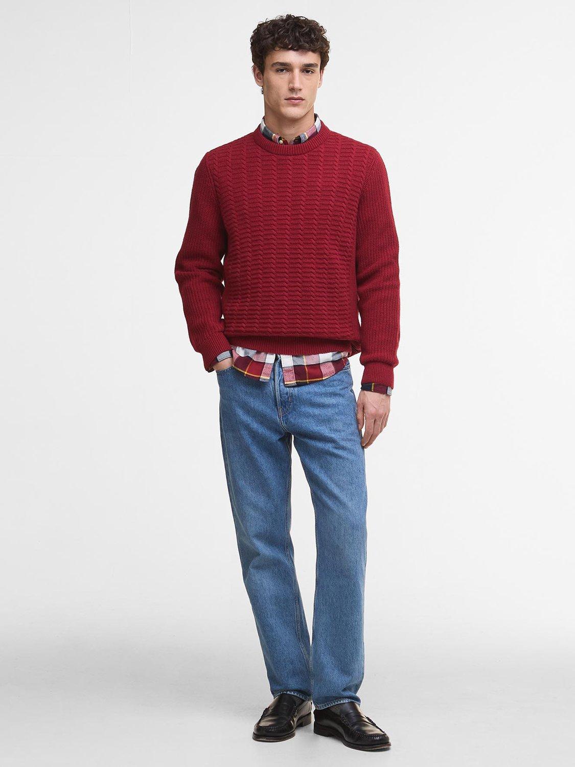 Product image 3 of 6, which shows Barbour Cleveland Crew Neck Jumper, Biking Red, S