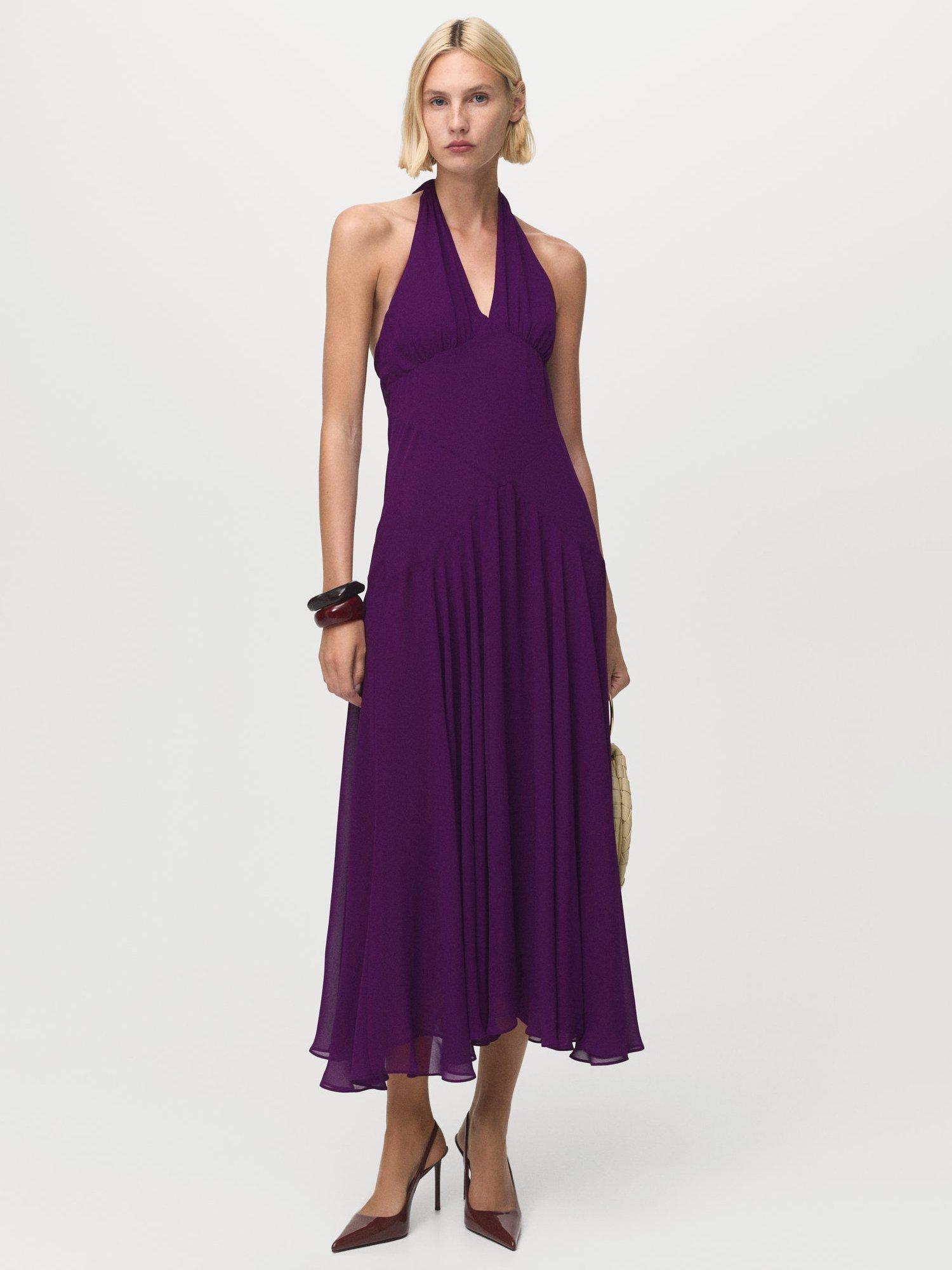 Product image 1 of 8, which shows Mango Maria Halterneck Midi Dress, Medium Purple, 10