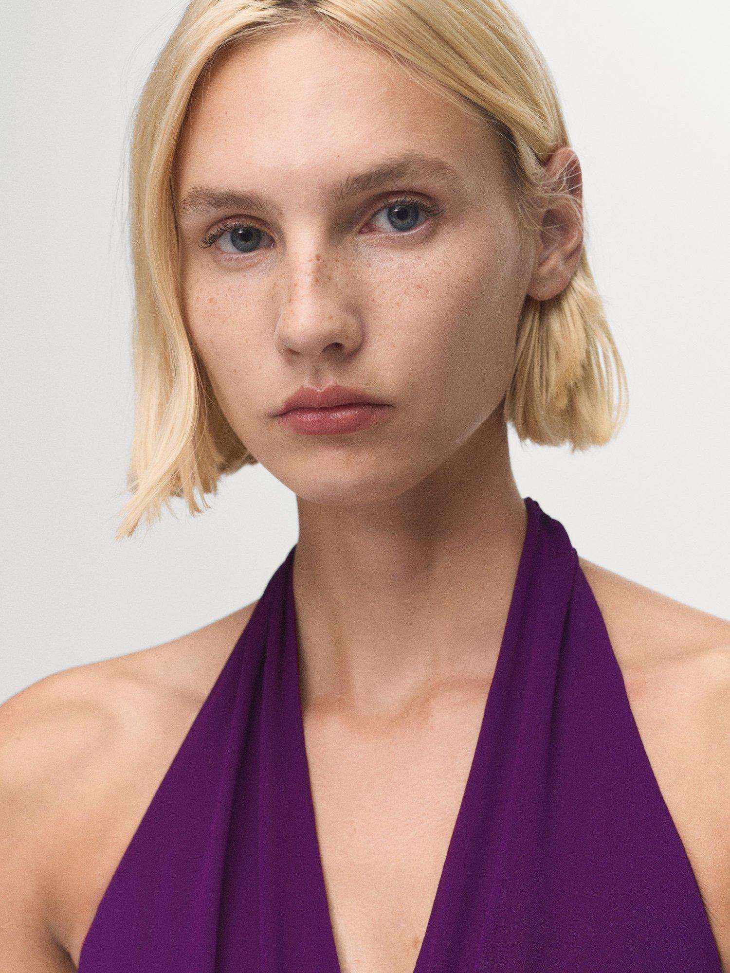 Product image 6 of 8, which shows Mango Maria Halterneck Midi Dress, Medium Purple, 10