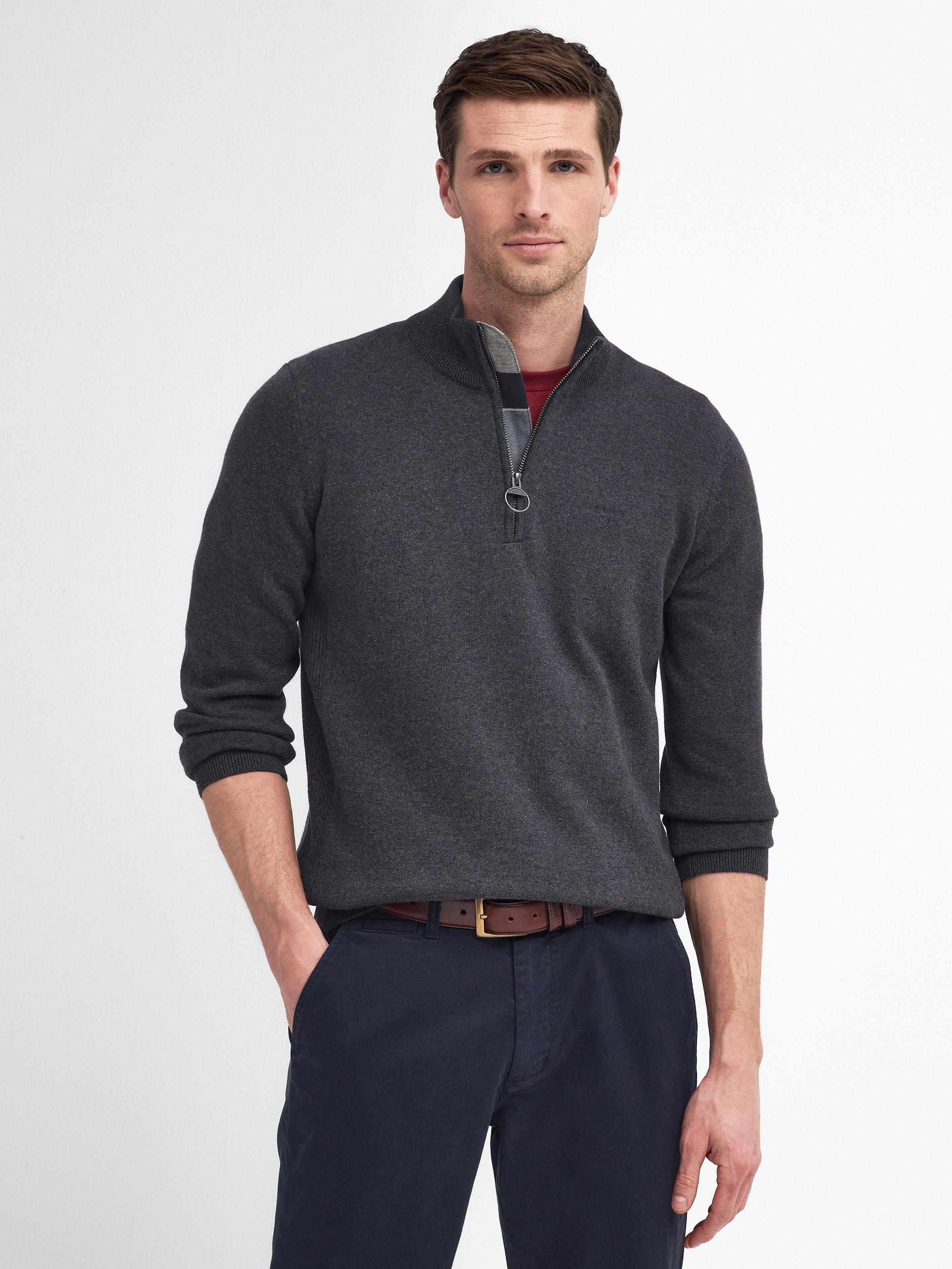 Product image 1 of 6, which shows Barbour Cotton Half-Zip Jumper, Charcoal, S