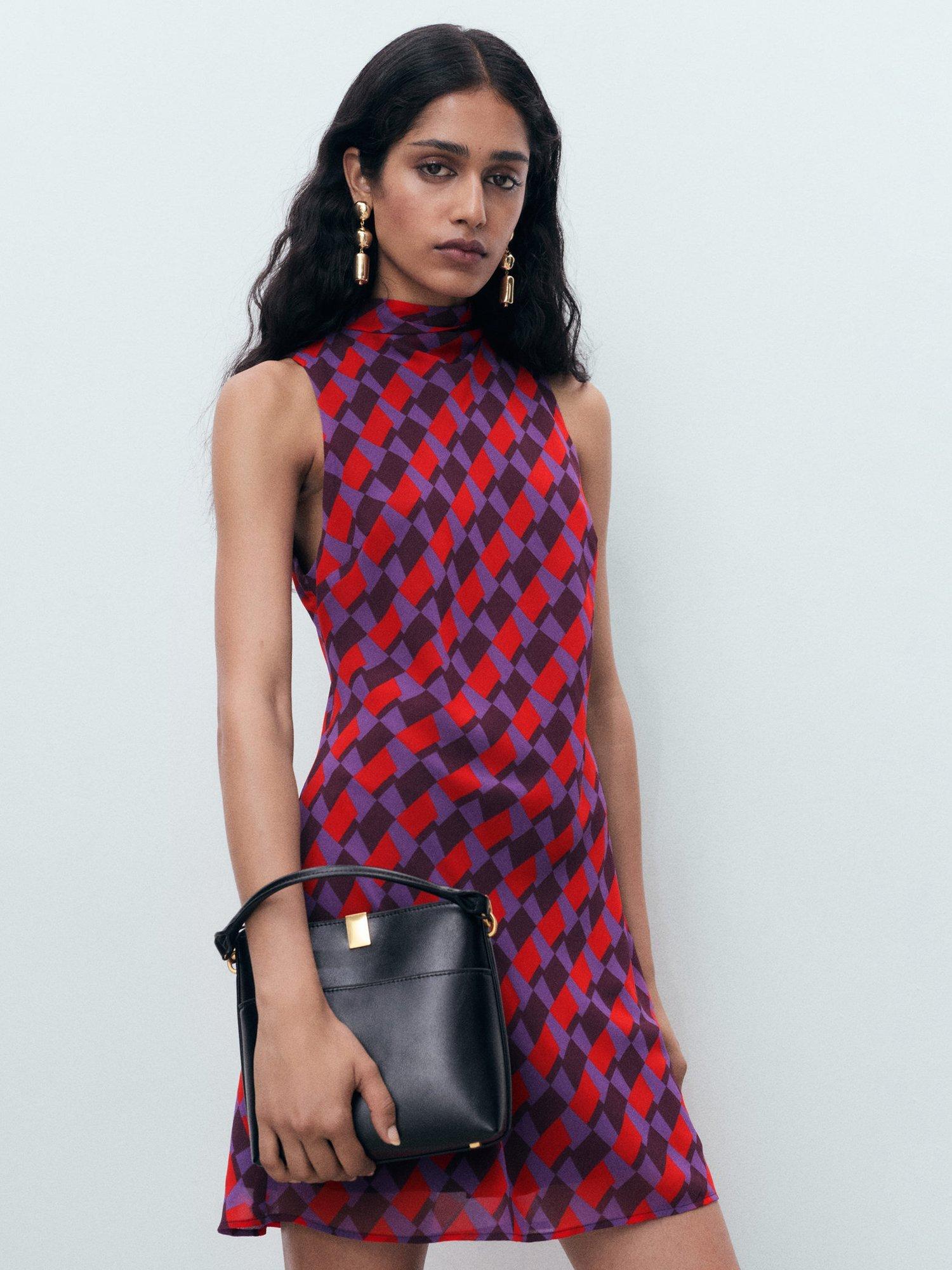 Product image 1 of 7, which shows Mango Martina Sleeveless High Neck Mini Dress, Purple/Multi, 8