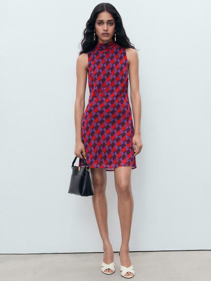 Mango Martina Sleeveless High Neck Mini Dress - view 2, Purple/Multi