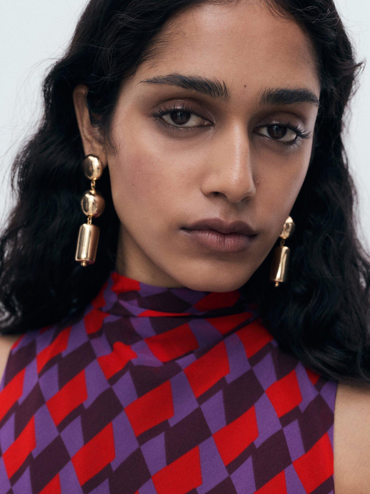 Product image 6 of 7, which shows Mango Martina Sleeveless High Neck Mini Dress, Purple/Multi, 8