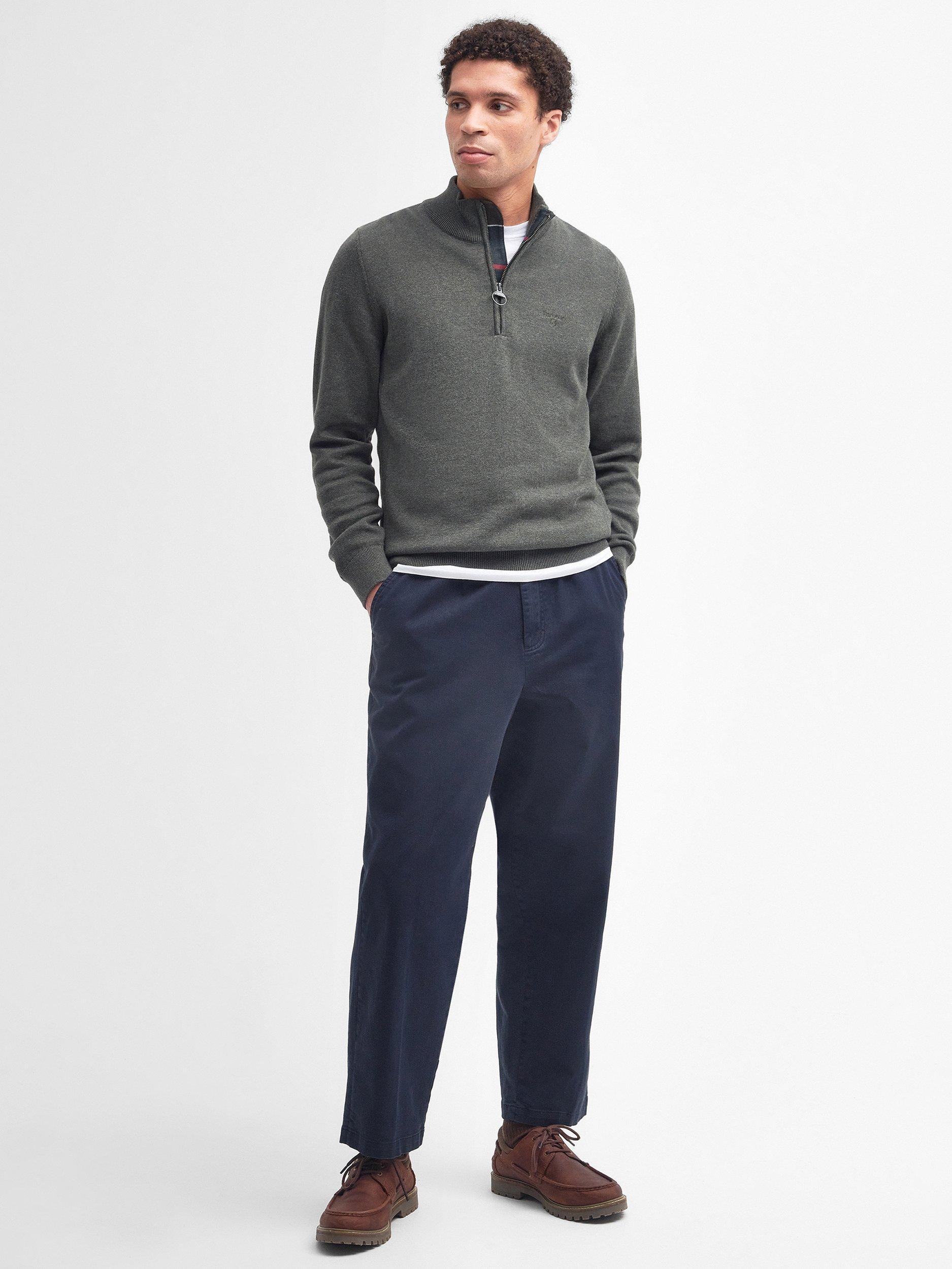 Product image 3 of 7, which shows Barbour Cotton Half-Zip Jumper, Olive Marl, S