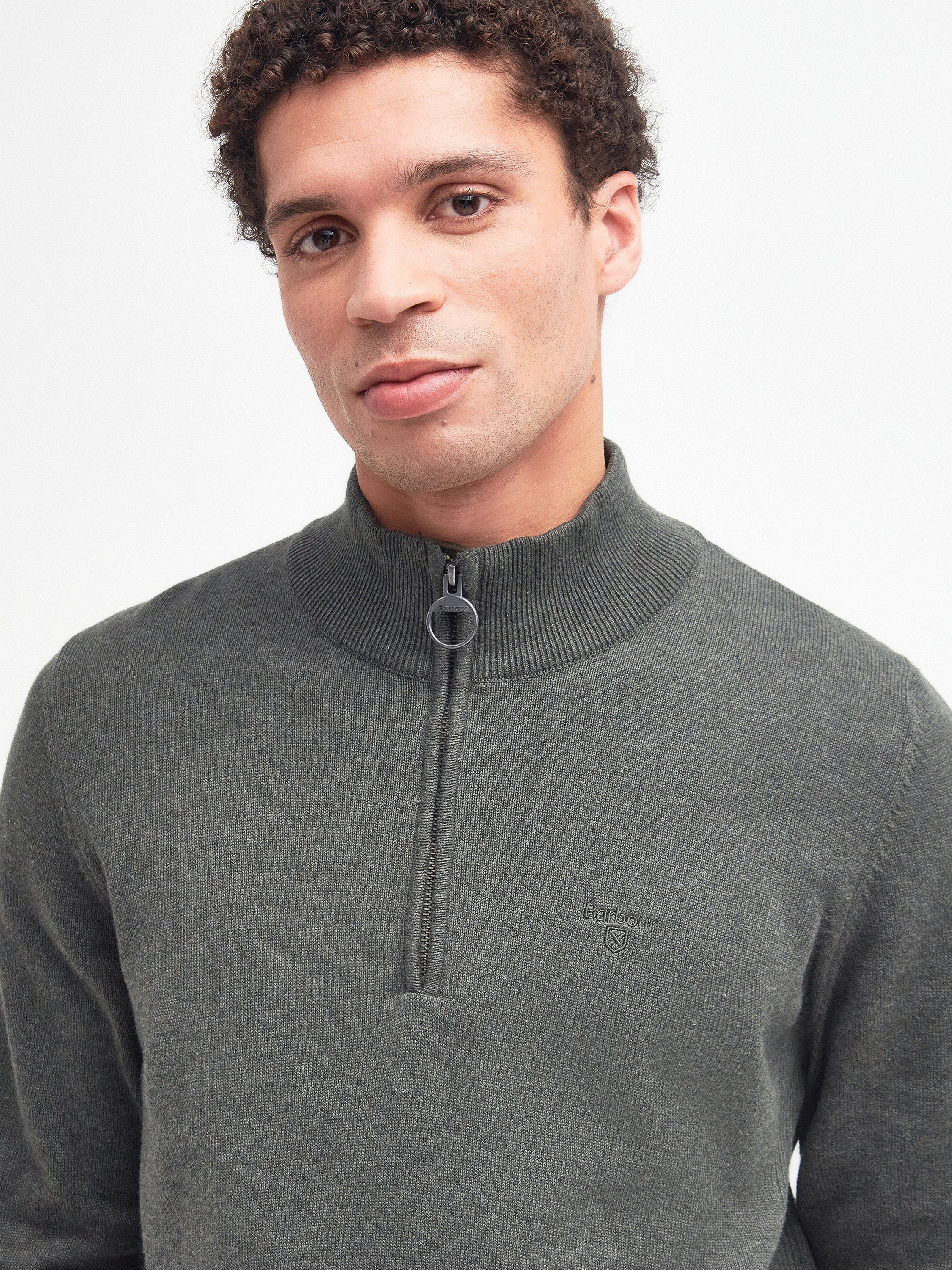 Product image 5 of 7, which shows Barbour Cotton Half-Zip Jumper, Olive Marl, S