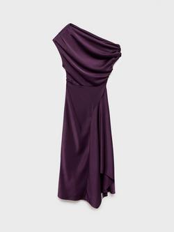 Mango Mery One Shoulder Asymmetric Neck Draped Midi Dress, Medium Purple