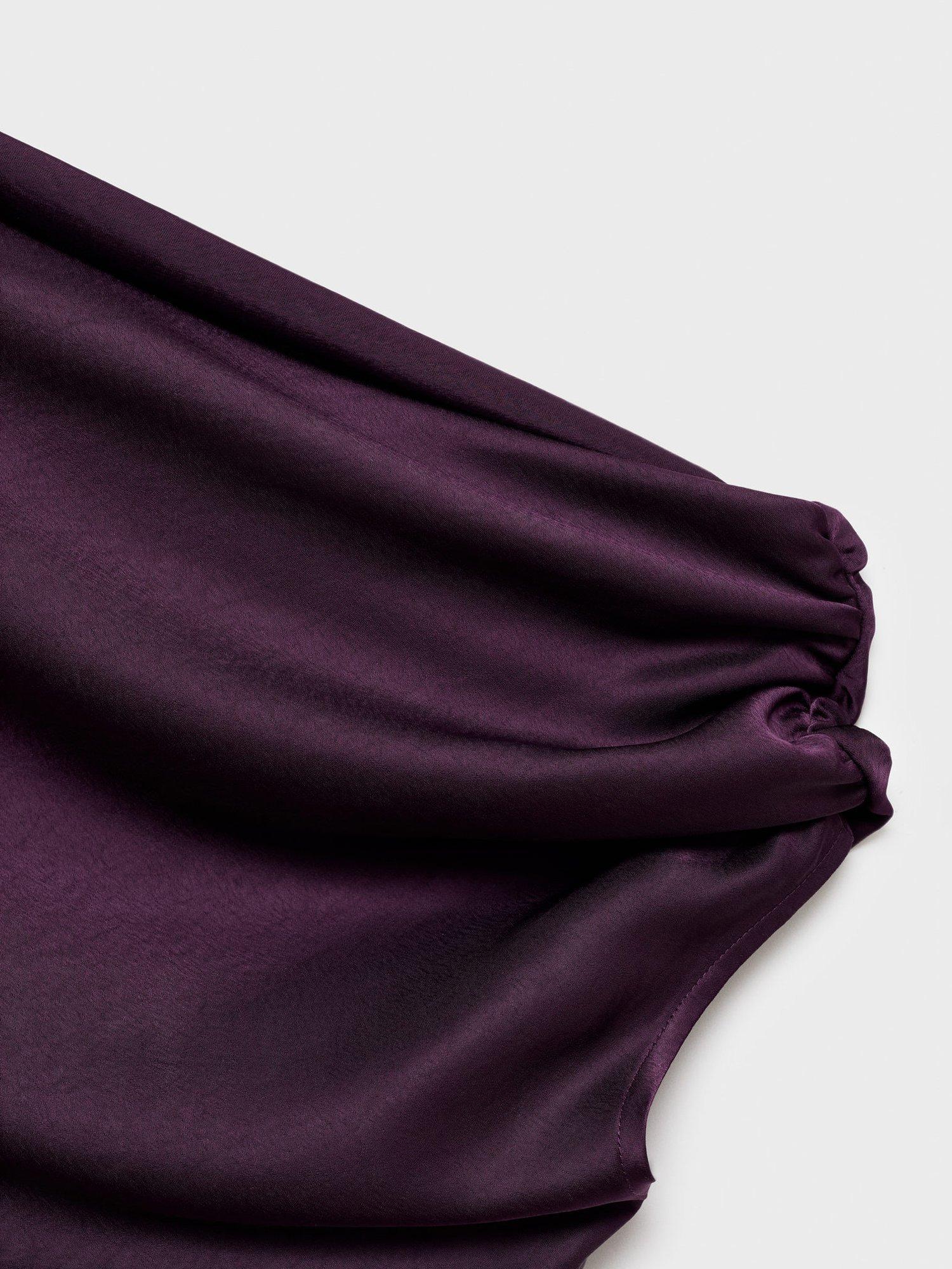 Product image 2 of 4, which shows Mango Mery One Shoulder Asymmetric Neck Draped Midi Dress, Medium Purple, 26