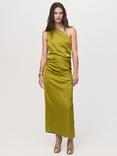 Mango Safron Asymmetric Satin Dress, Dark Green
