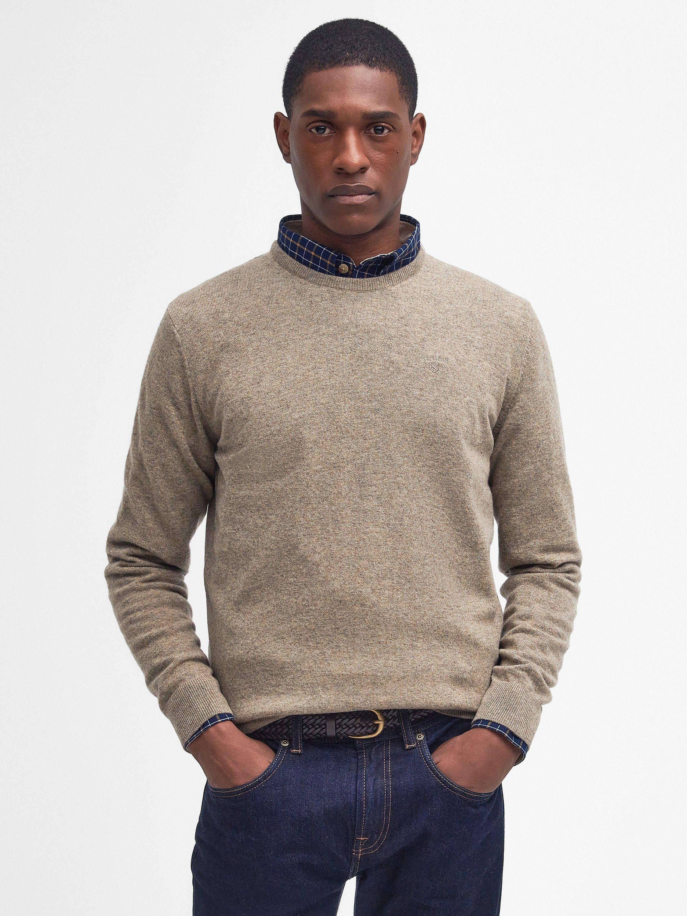 Product image 1 of 9, which shows Barbour Essential Wool Crew Neck Sweatshirt, Fossil, S