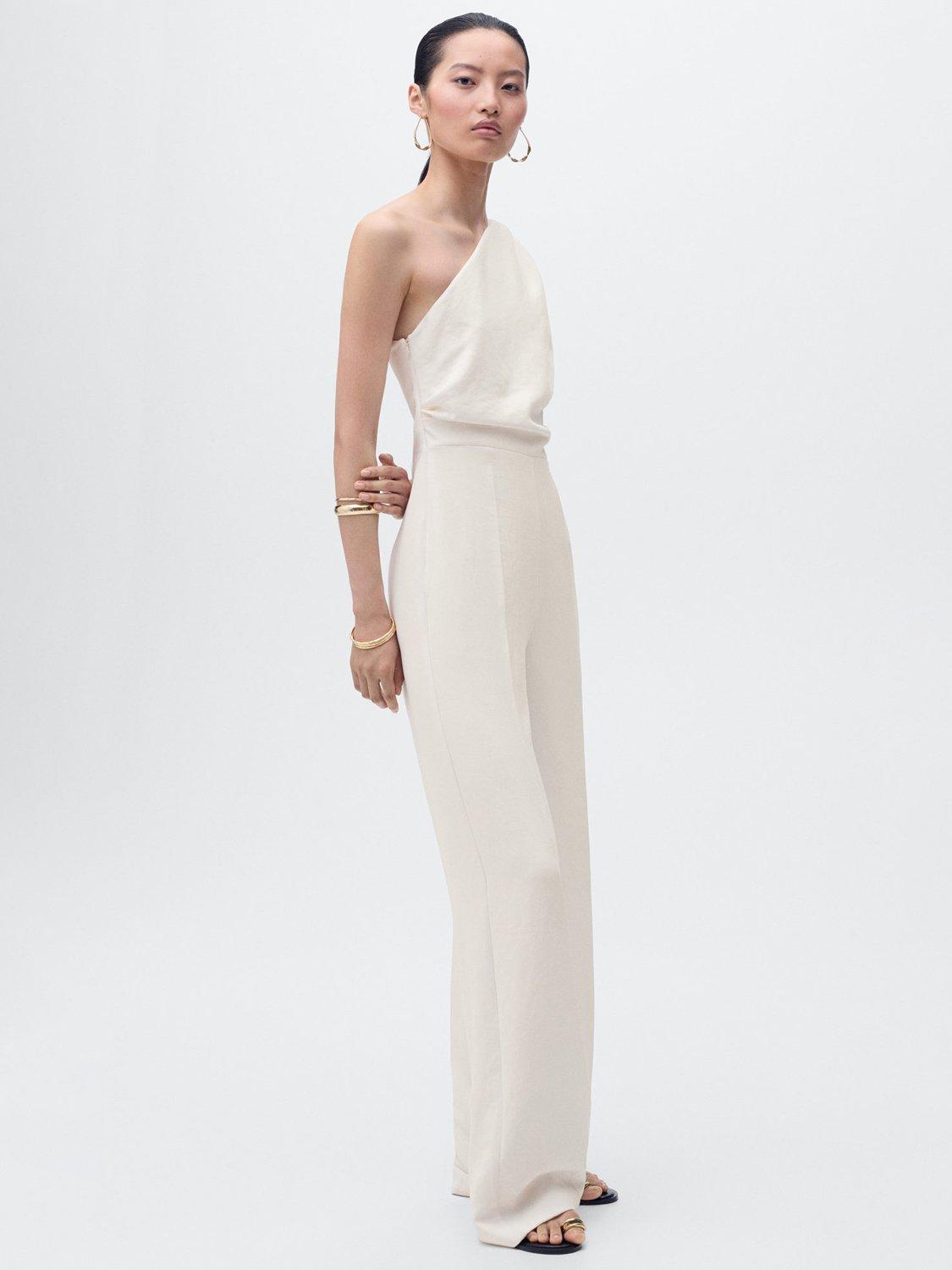 Product image 1 of 8, which shows Mango Lidy Sleeveless Asymmetric Neck Jumpsuit, Natural White, L
