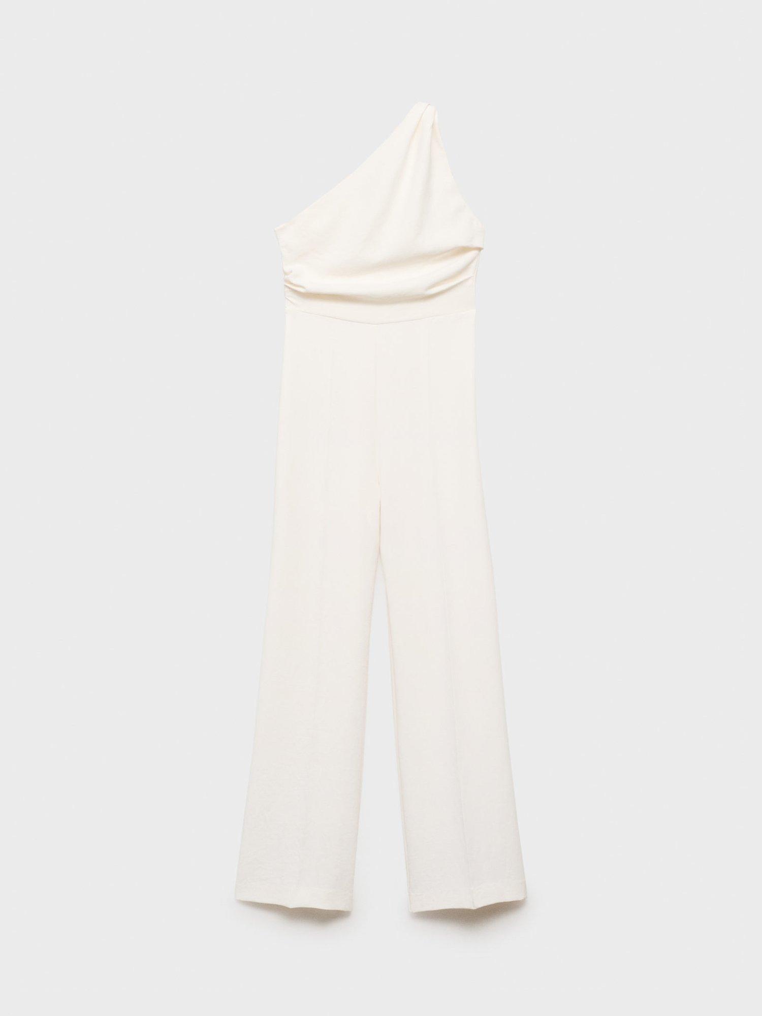 Product image 3 of 8, which shows Mango Lidy Sleeveless Asymmetric Neck Jumpsuit, Natural White, L