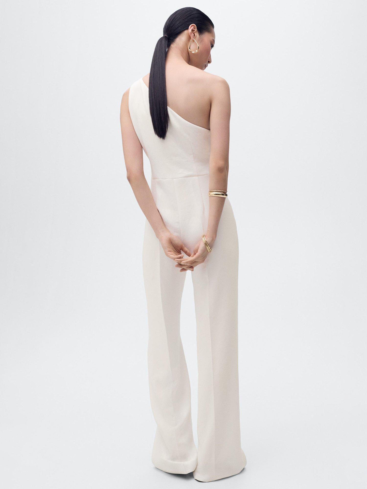 Product image 4 of 8, which shows Mango Lidy Sleeveless Asymmetric Neck Jumpsuit, Natural White, L