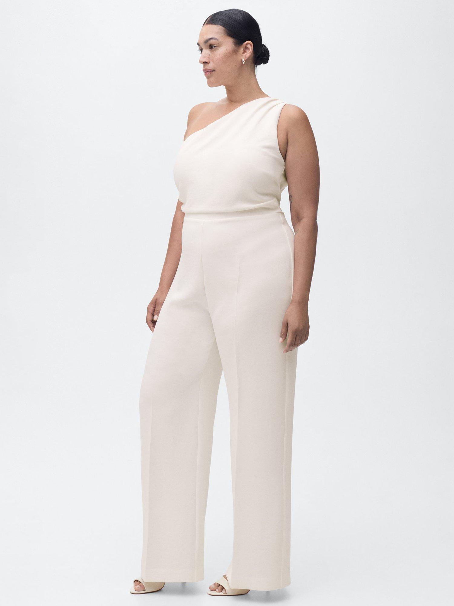 Product image 7 of 8, which shows Mango Lidy Sleeveless Asymmetric Neck Jumpsuit, Natural White, L