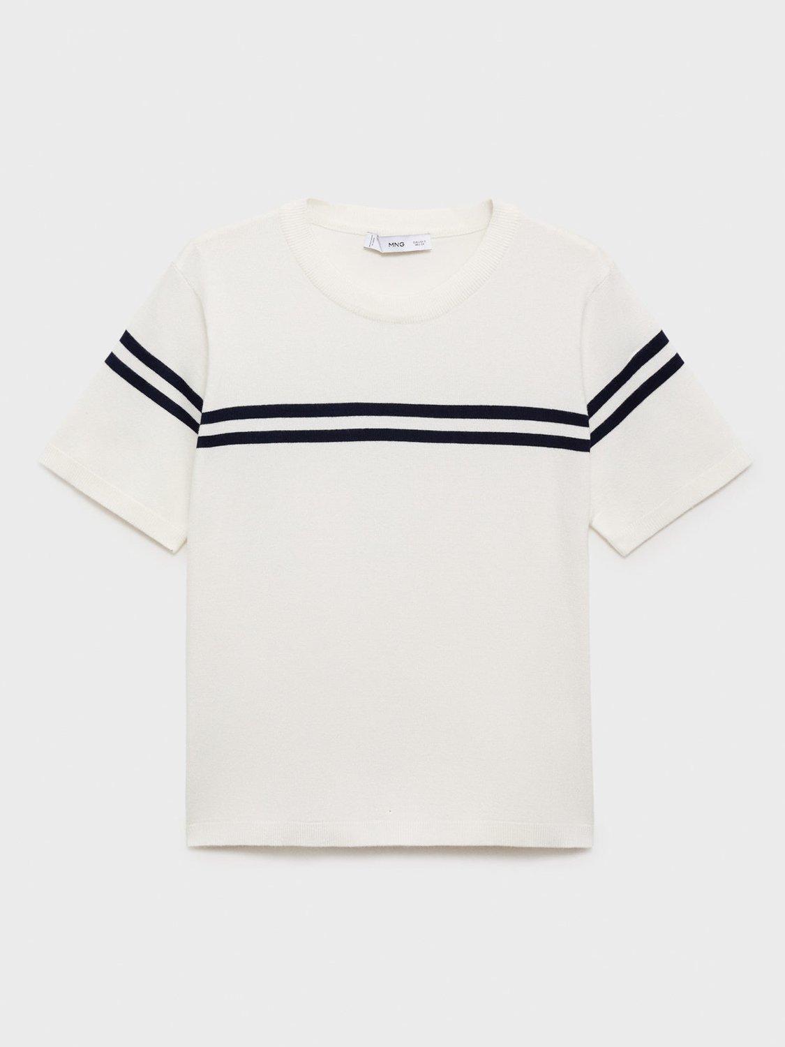 Product image 3 of 8, which shows Mango Arca Stripe Short Sleeve Jumper, Light Beige, M