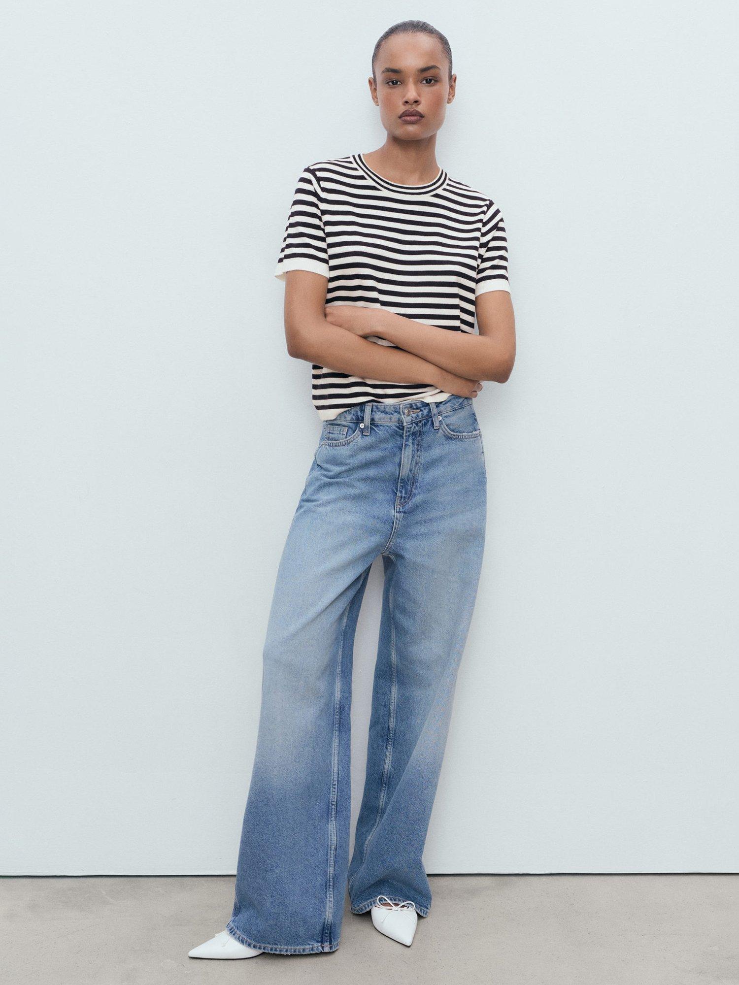 Product image 2 of 7, which shows Mango Arca Stripe Short Sleeve Jumper, Navy/Multi, L