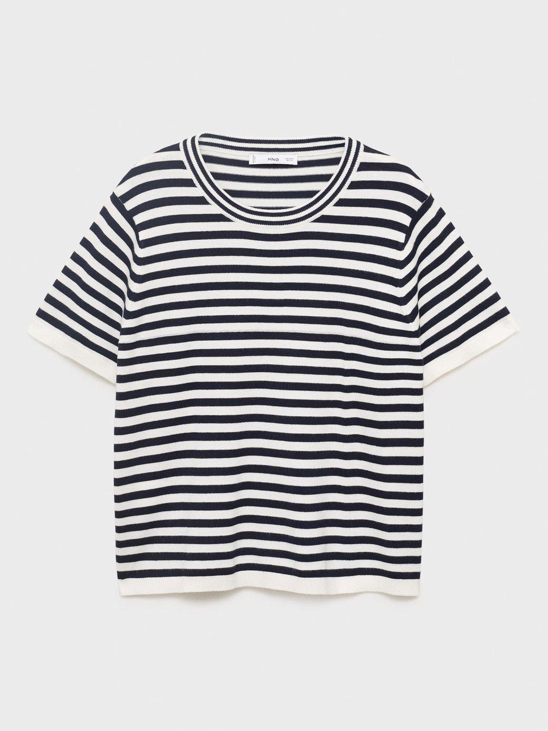 Product image 3 of 7, which shows Mango Arca Stripe Short Sleeve Jumper, Navy/Multi, L