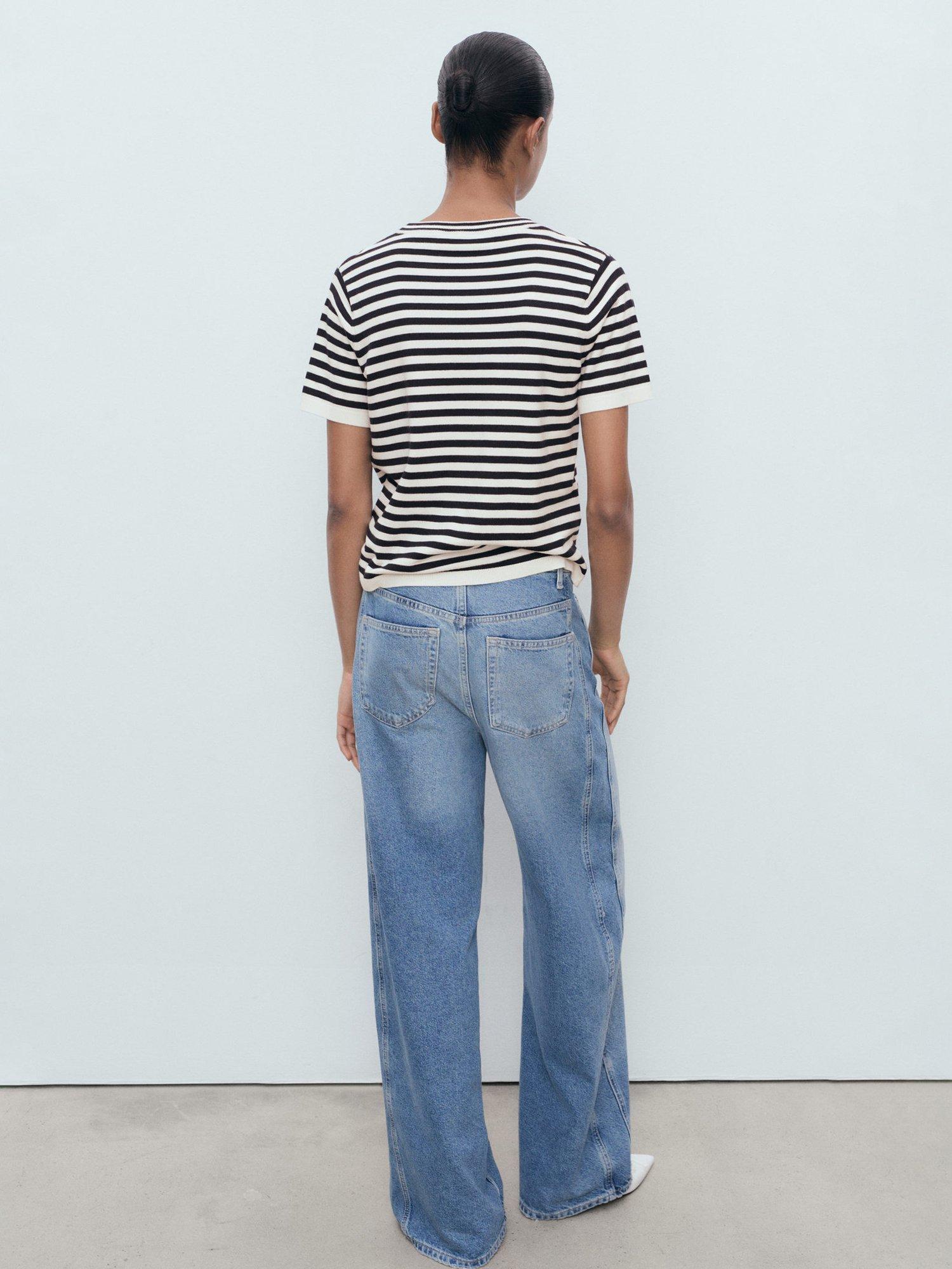 Product image 4 of 7, which shows Mango Arca Stripe Short Sleeve Jumper, Navy/Multi, L