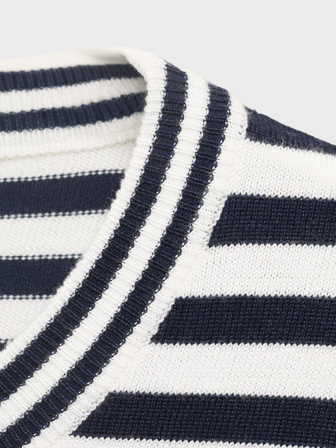Product image 7 of 7, which shows Mango Arca Stripe Short Sleeve Jumper, Navy/Multi, L
