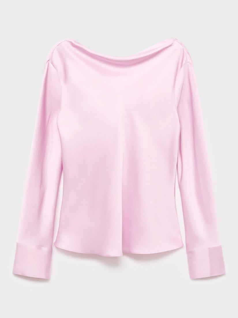 Product image 3 of 6, which shows Mango Galban Satin Top, Pastel Pink, 10