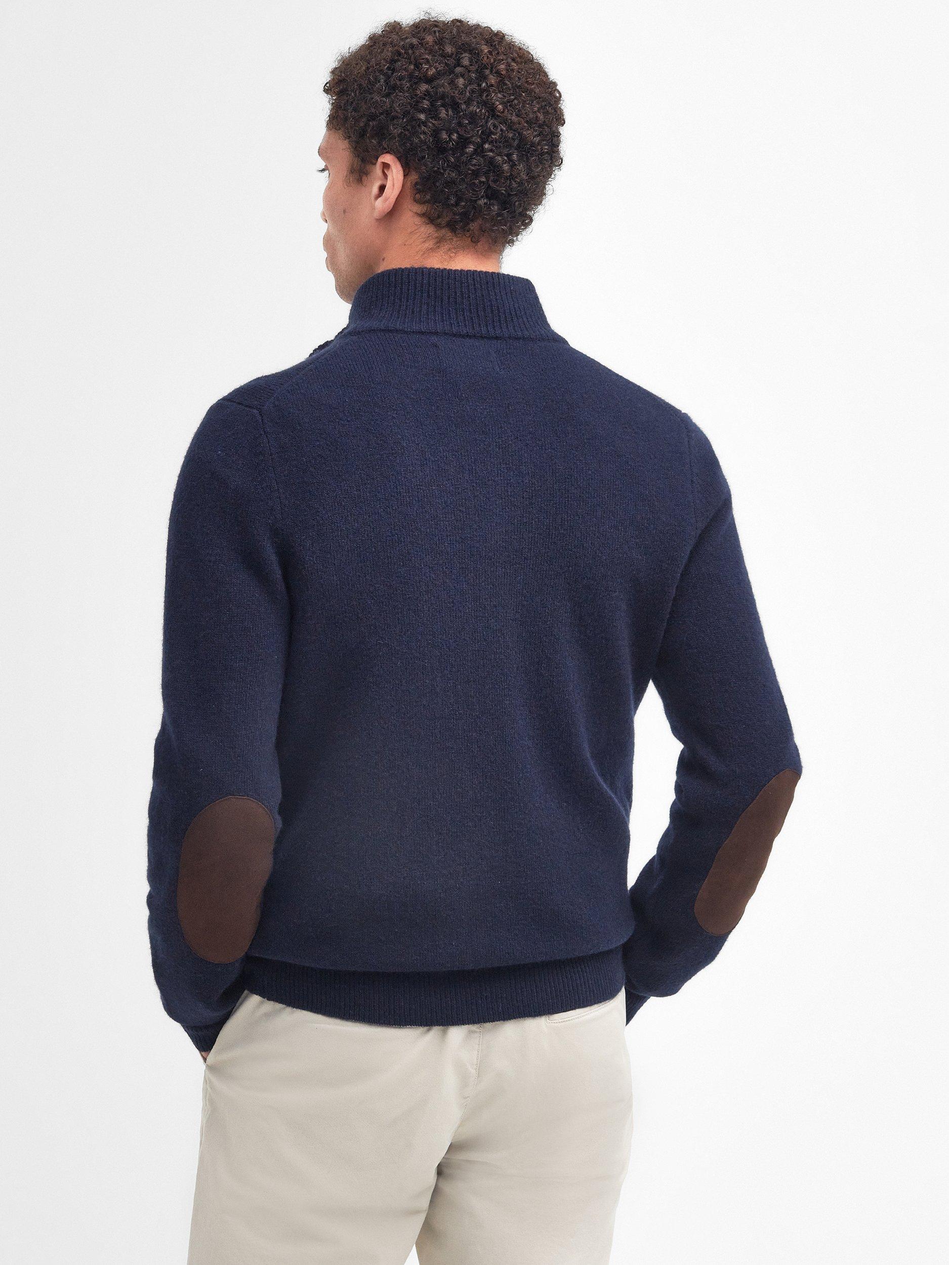 Product image 2 of 11, which shows Barbour Wool Button-Up Funnel Neck Jumper, Navy, M