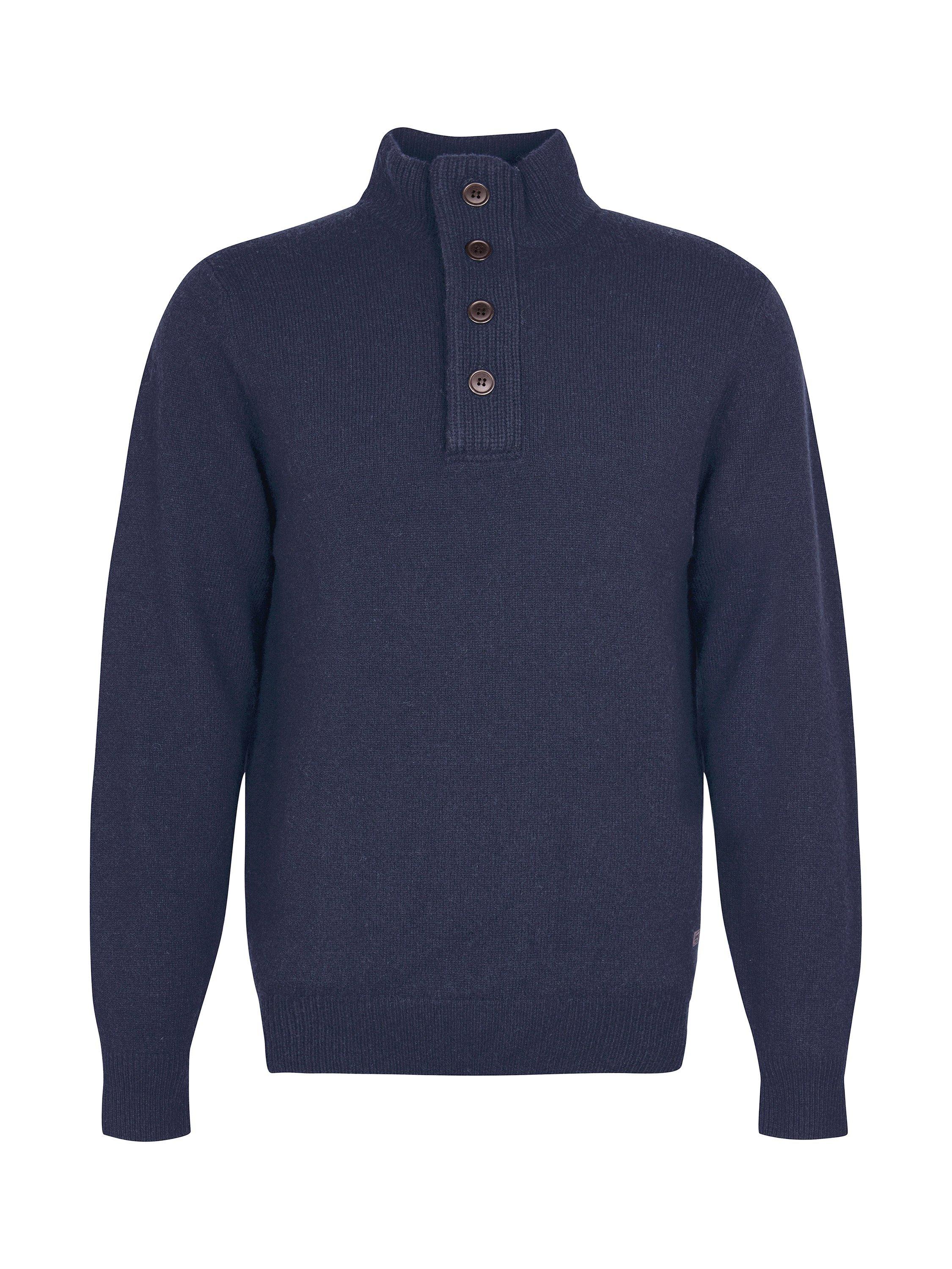 Product image 4 of 11, which shows Barbour Wool Button-Up Funnel Neck Jumper, Navy, M