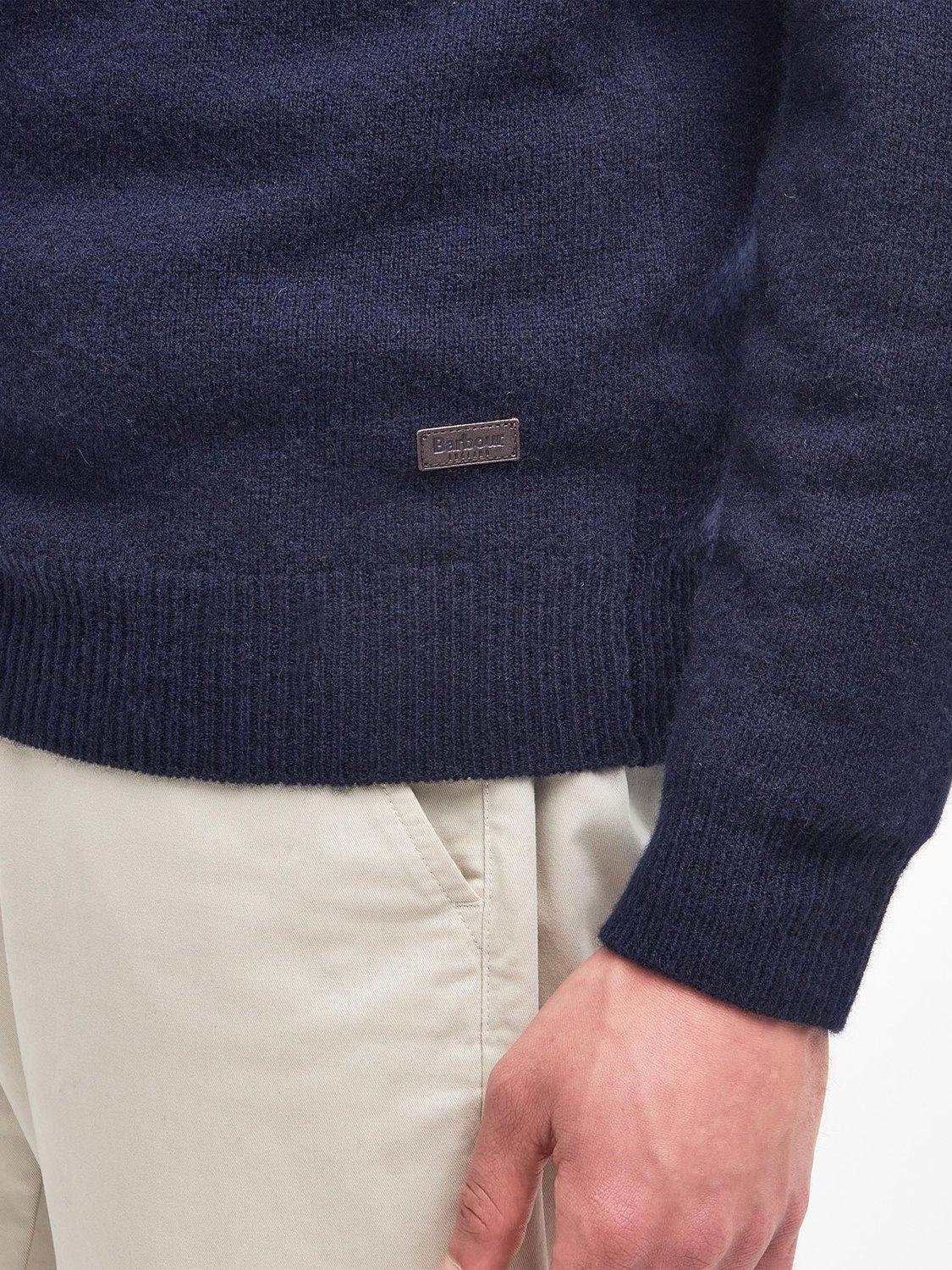 Product image 8 of 11, which shows Barbour Wool Button-Up Funnel Neck Jumper, Navy, M