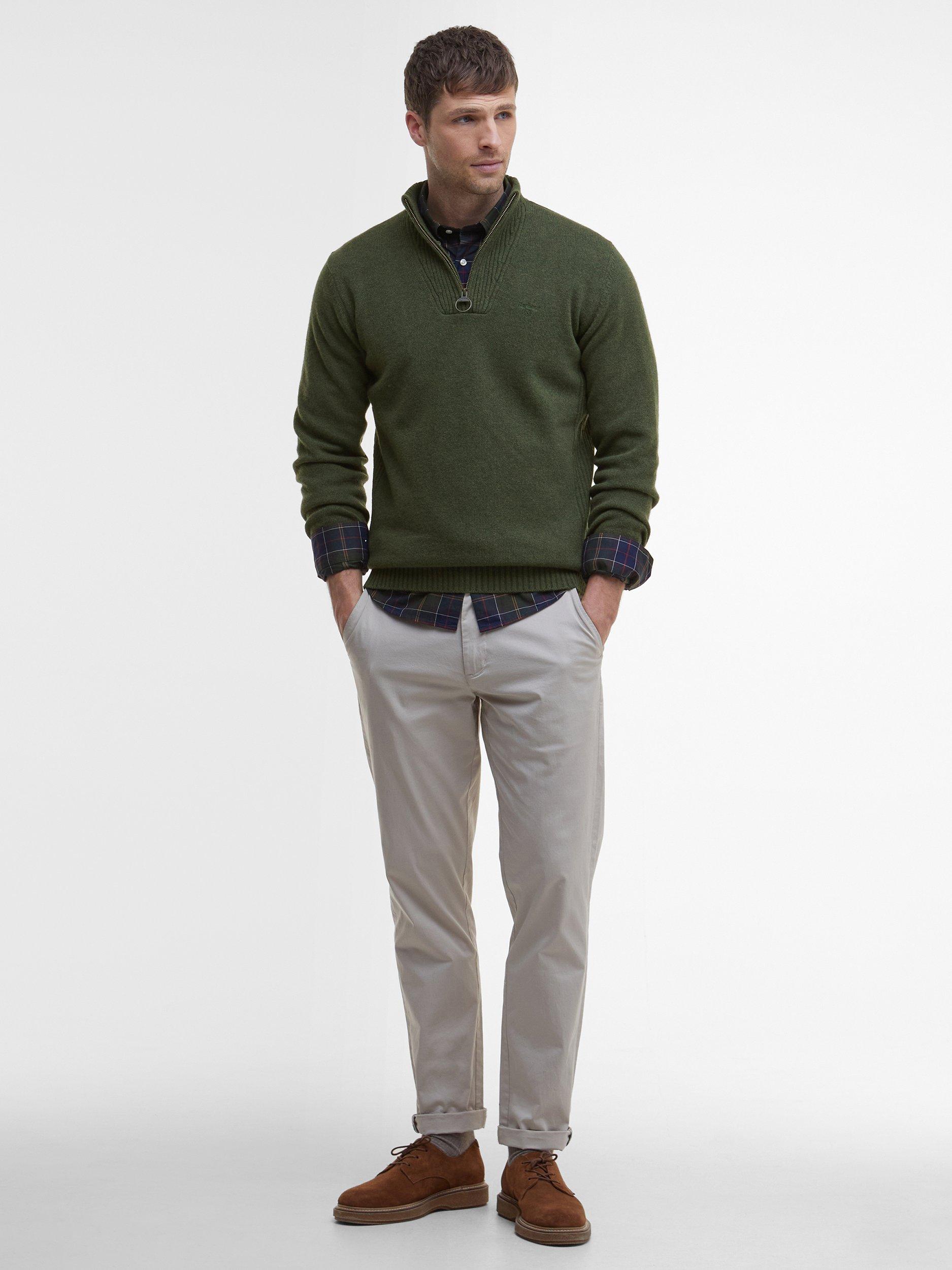 Product image 3 of 11, which shows Barbour Soft Lambswool Funnel Neck Jumper, Mid Olive, M