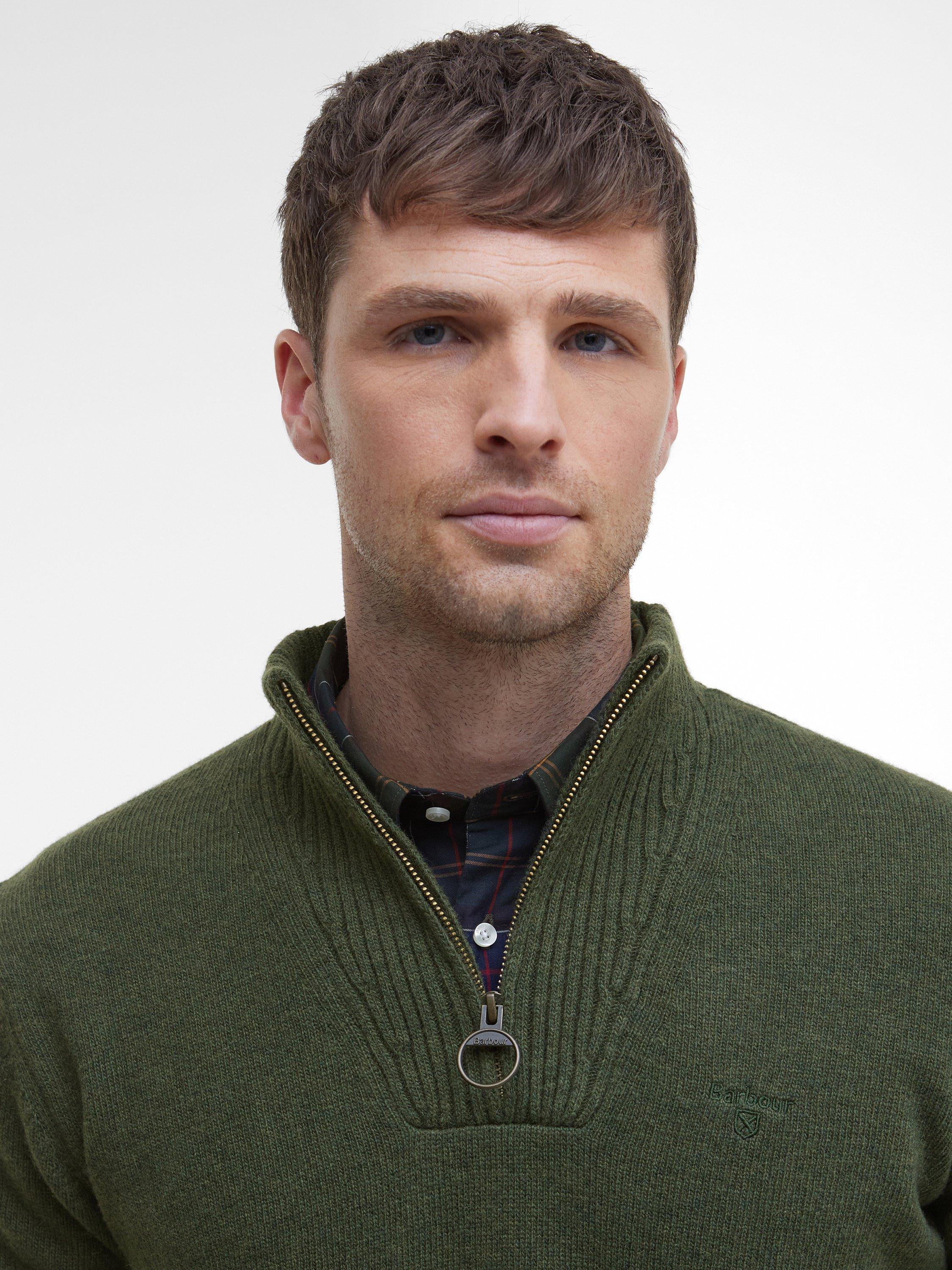 Product image 5 of 11, which shows Barbour Soft Lambswool Funnel Neck Jumper, Mid Olive, M