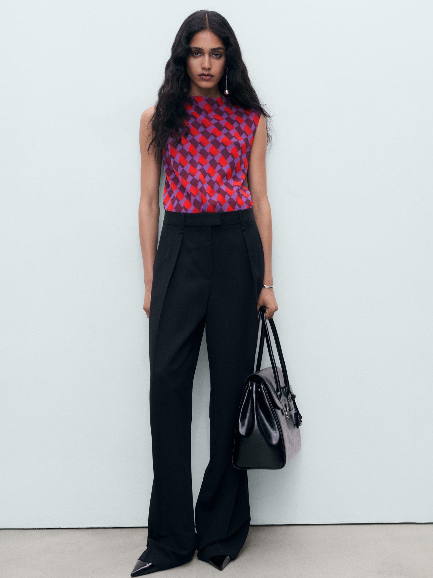 Product image 2 of 9, which shows Mango Martina Geometric Cowl Neck Sleeveless Blouse, Purple/Multi, 10