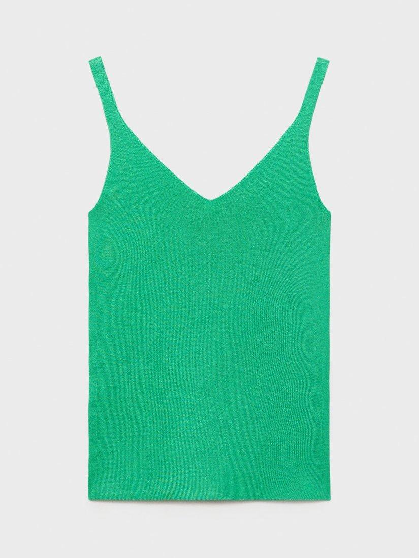 Product image 3 of 7, which shows Mango Spaghetti Strap V Neck Vest, Green, XXS