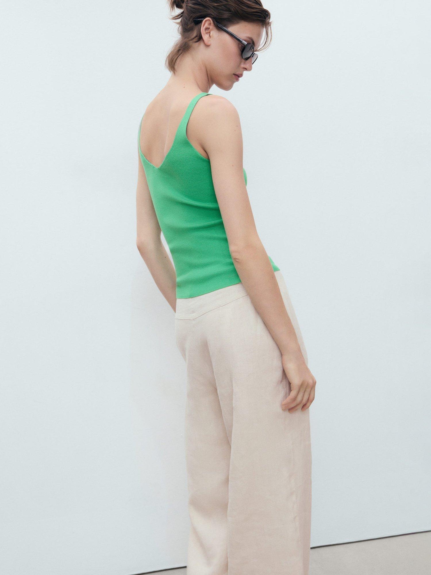 Product image 4 of 7, which shows Mango Spaghetti Strap V Neck Vest, Green, XXS
