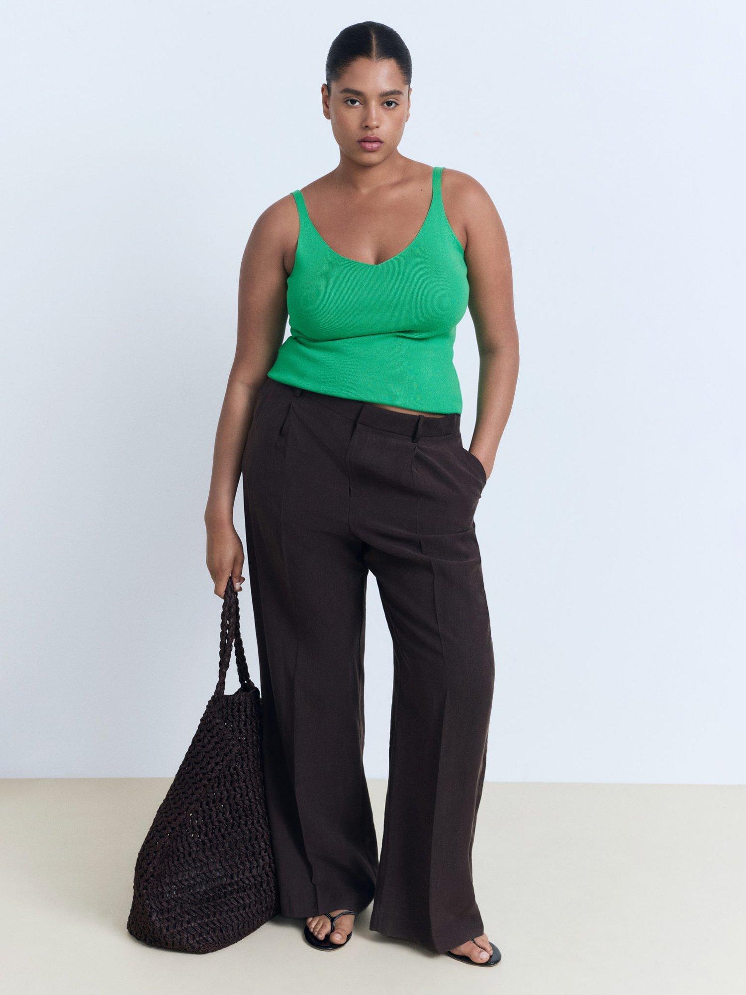 Product image 6 of 7, which shows Mango Spaghetti Strap V Neck Vest, Green, XXS