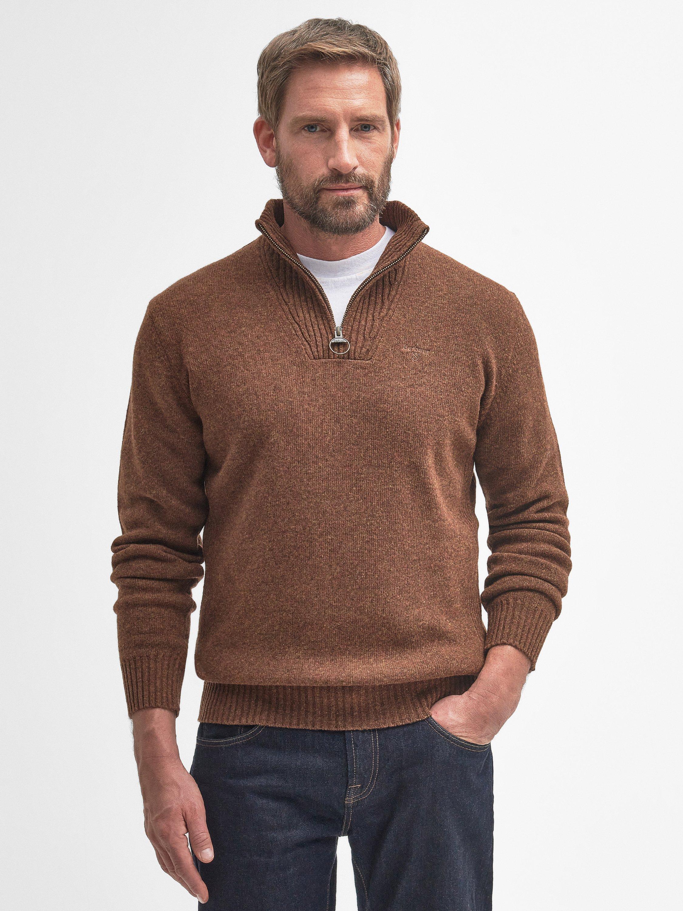 Product image 1 of 7, which shows Barbour Soft Lambswool Funnel Neck Jumper, Sandstone, 4XL
