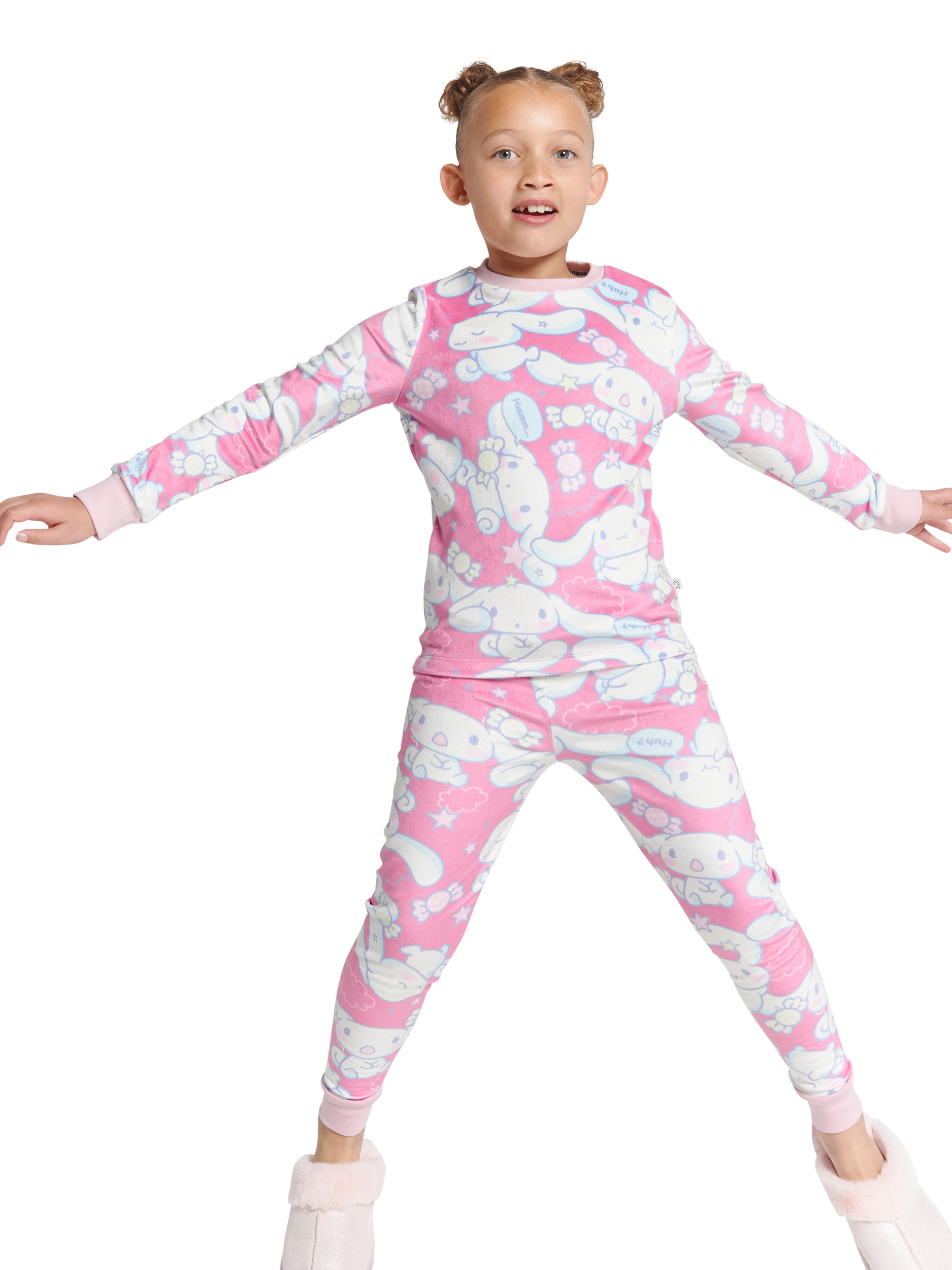 Product image 1 of 4, which shows Brand Threads Kids' Long Sleeve Printed Pyjama Set, Pink, 6-7 years