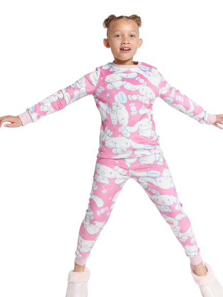 Brand Threads Kids' Long Sleeve Printed Pyjama Set, Pink, Pink