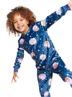 Brand Threads Kids' Disney Frozen Fleece Pyjama Set, Blue/Multi, Blue/Multi